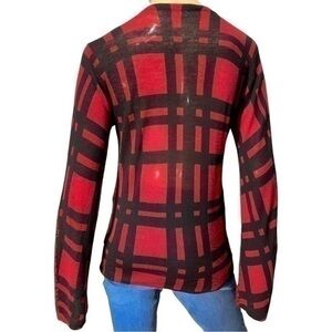 Jean Colonna Size S Black Red Printed Long Sleeve Lightweight Cashmere Sweater